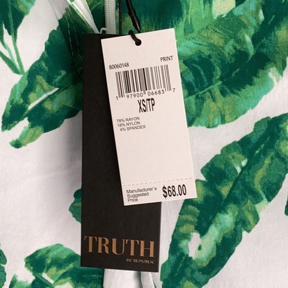TRUTH BY REPUBLIC NWT WOMENS ANKLE STRETCH PANTS XS GREEN TROPICAL PRINT - Picture 4 of 8